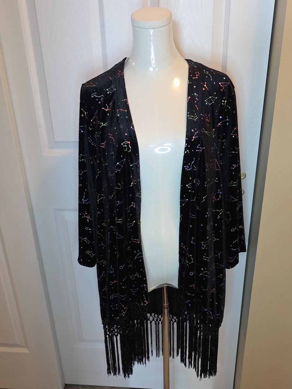 NWT Hot Topic Black Velvet RAINBOW Kimono Constellation Embroidery